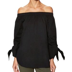 Walter Baker Kensie Black Cotton Off Shoulder Peasant Blouse New Large Tie Cuff